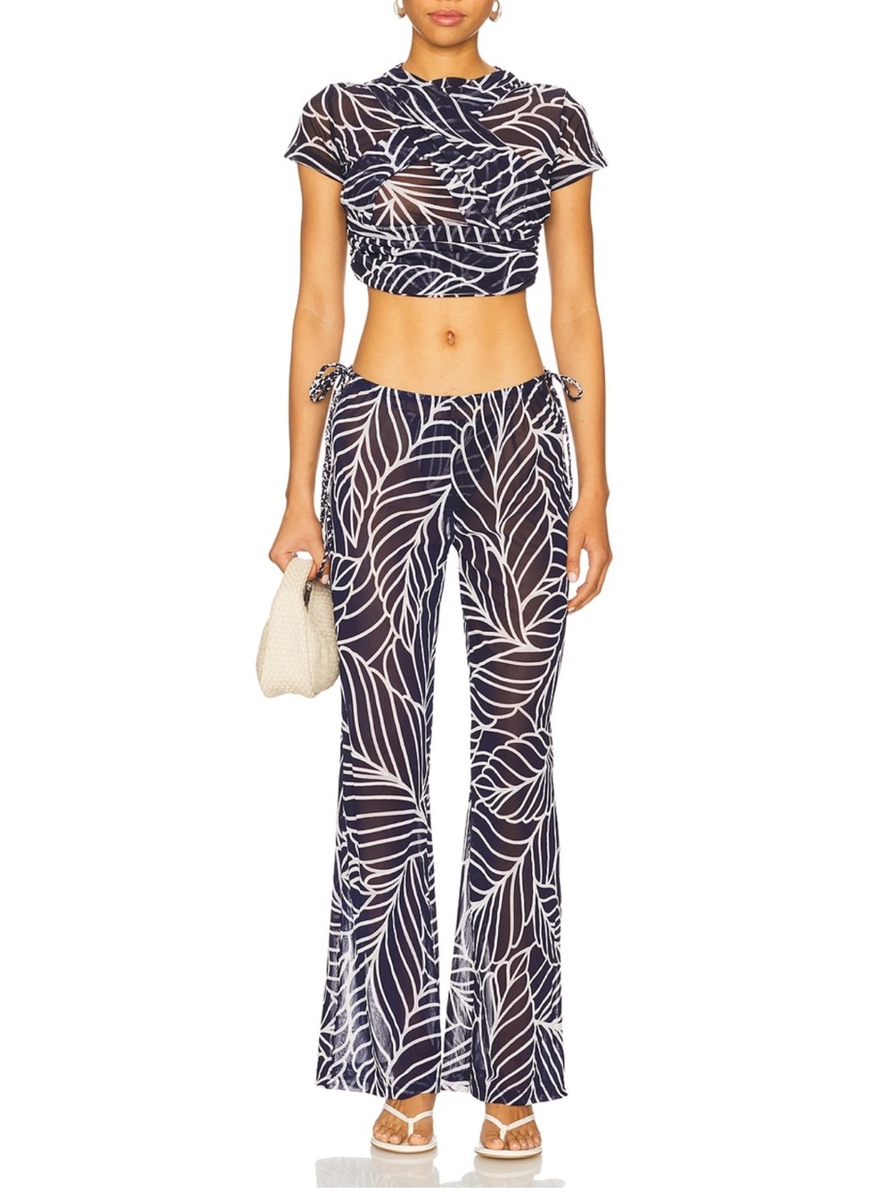 DEVON WINDSOR Navy and White Leaf-Print Pant Set Cover Up